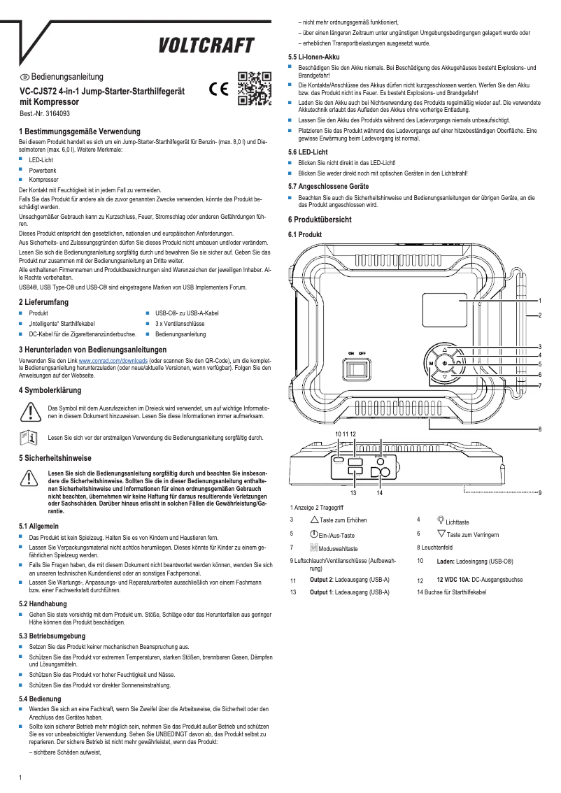 Page 1 de la notice Manuel utilisateur Voltcraft VC-CJS72