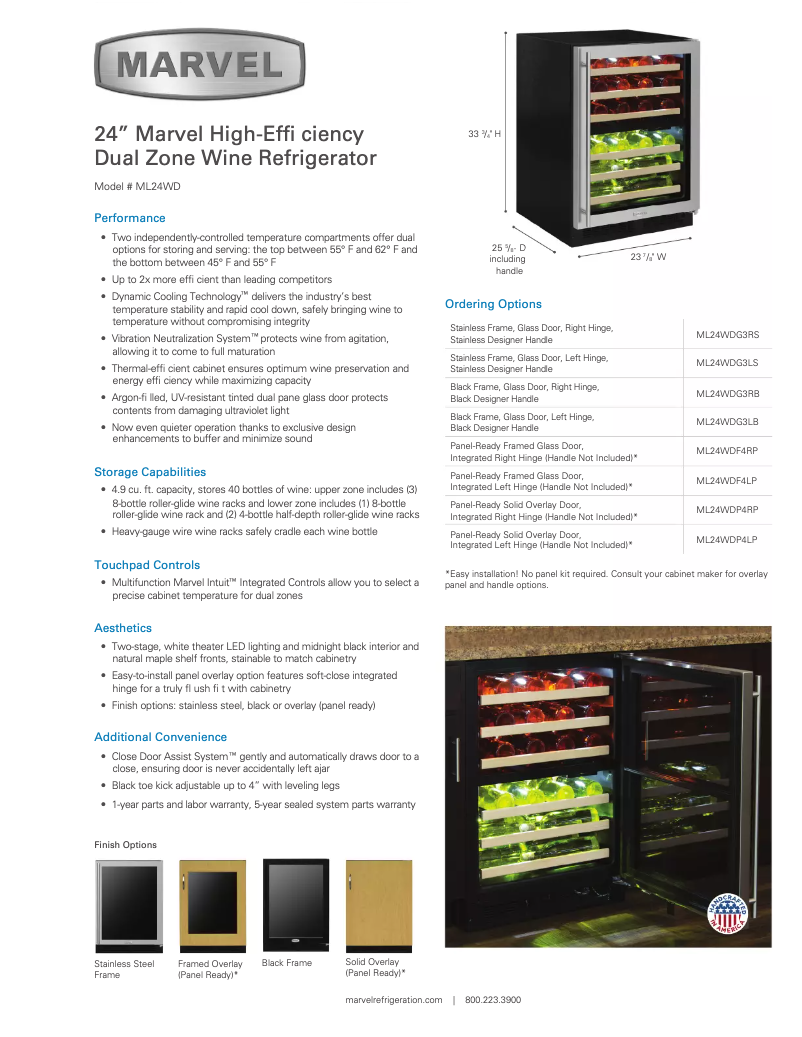 Page 1 de la notice Fiche technique Marvel ML24WDF4RP