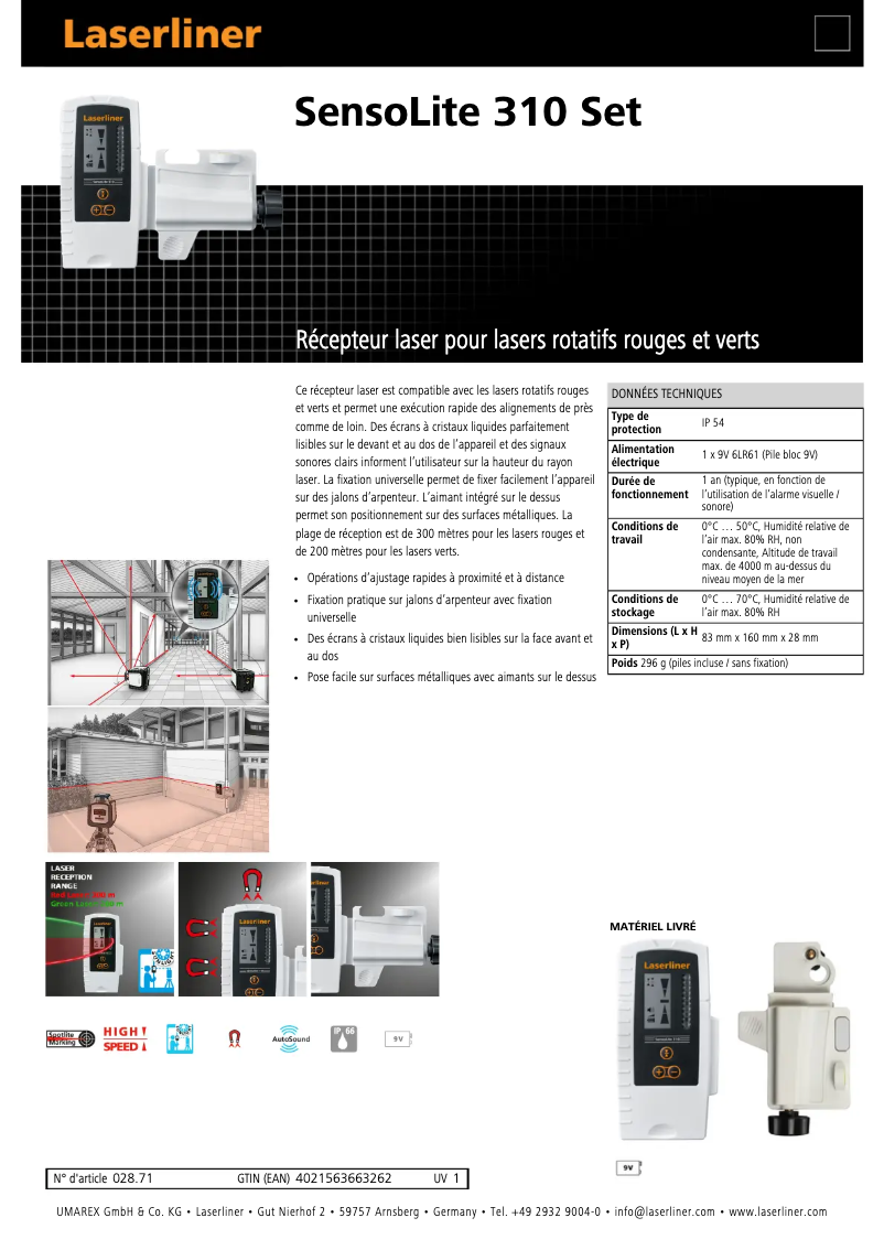 Page 1 de la notice Fiche technique Laserliner SensoLite 310 Set