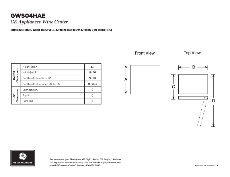 Page n°1 - Fiche technique GE GWS04HAESS