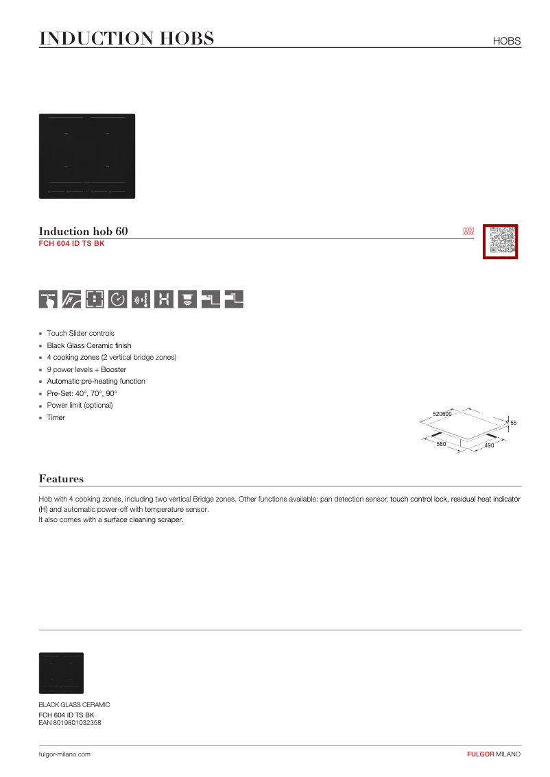 Page n°1 - Fiche technique Fulgor Milano FCH 604 ID TS BK