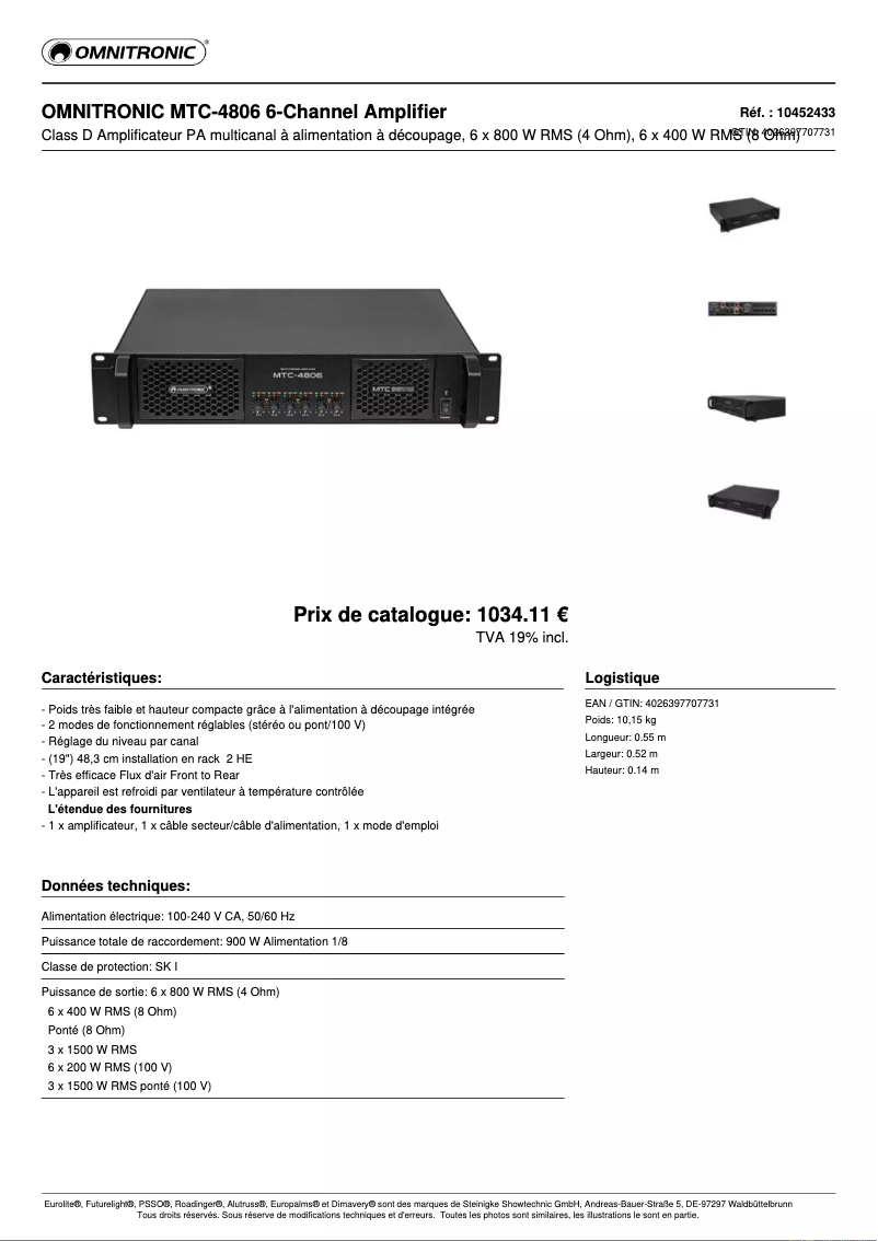 Page n°1 - Fiche technique Omnitronic MTC-4806