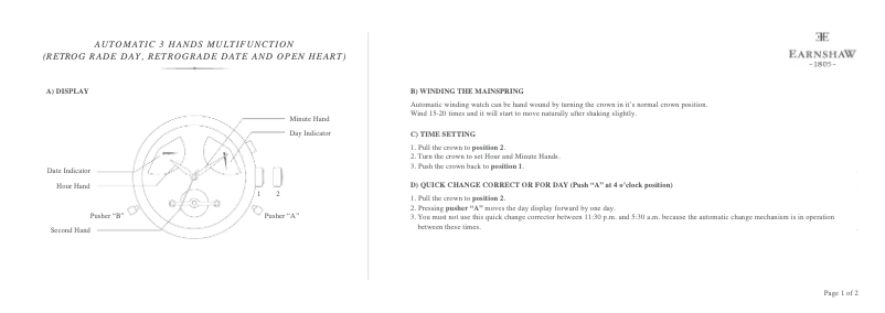 Page n°1 - Manuel utilisateur Earnshaw Grand Calendar ES-8046-02