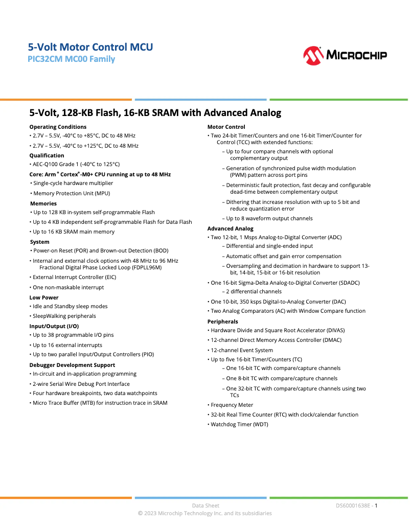 Página 1 del manual Ficha técnica Microchip PIC32CM6408MC00032