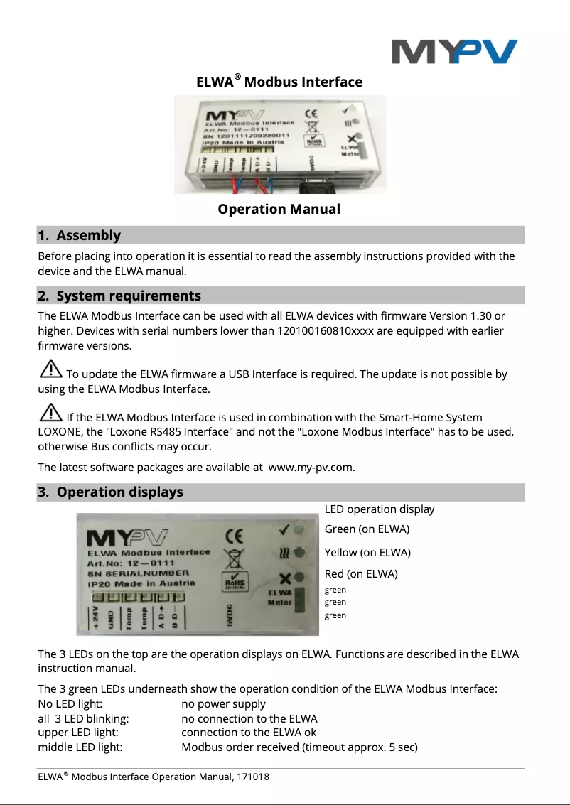 Image de la première page du manuel de l'appareil ELWA