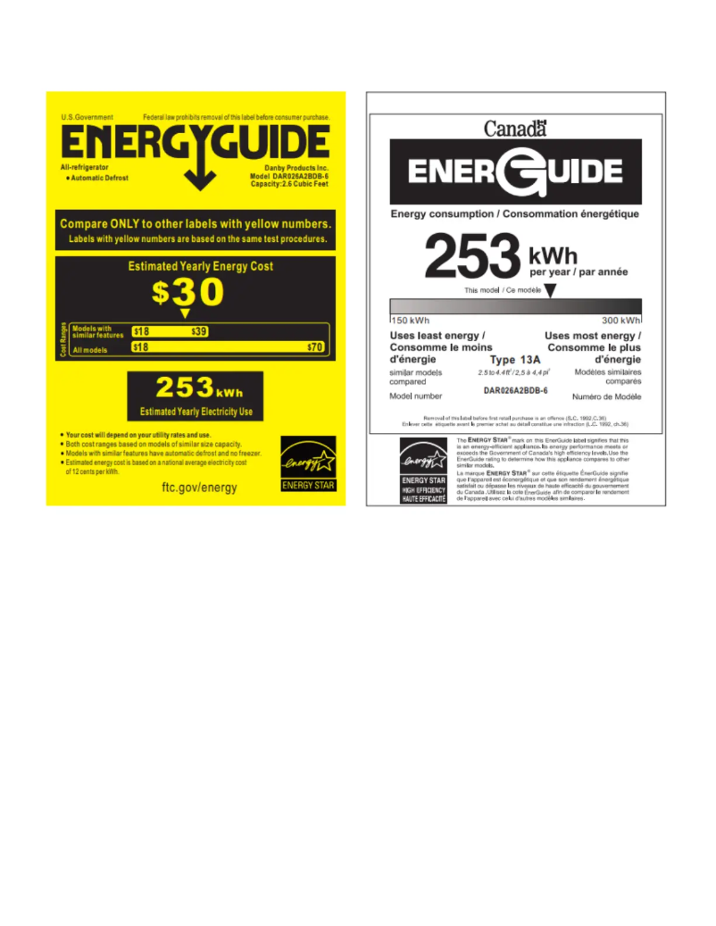 Page 1 de la notice Label énergétique Danby DAR026A2BDB-6
