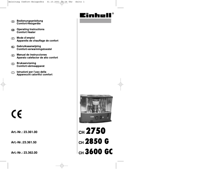 Page 1 de la notice Manuel utilisateur Einhell CH 2850G