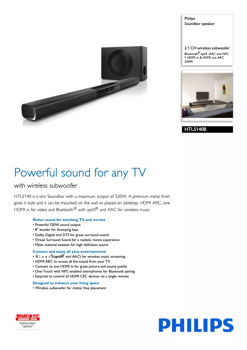 Page n°1 - Fiche technique Philips HTL5140B