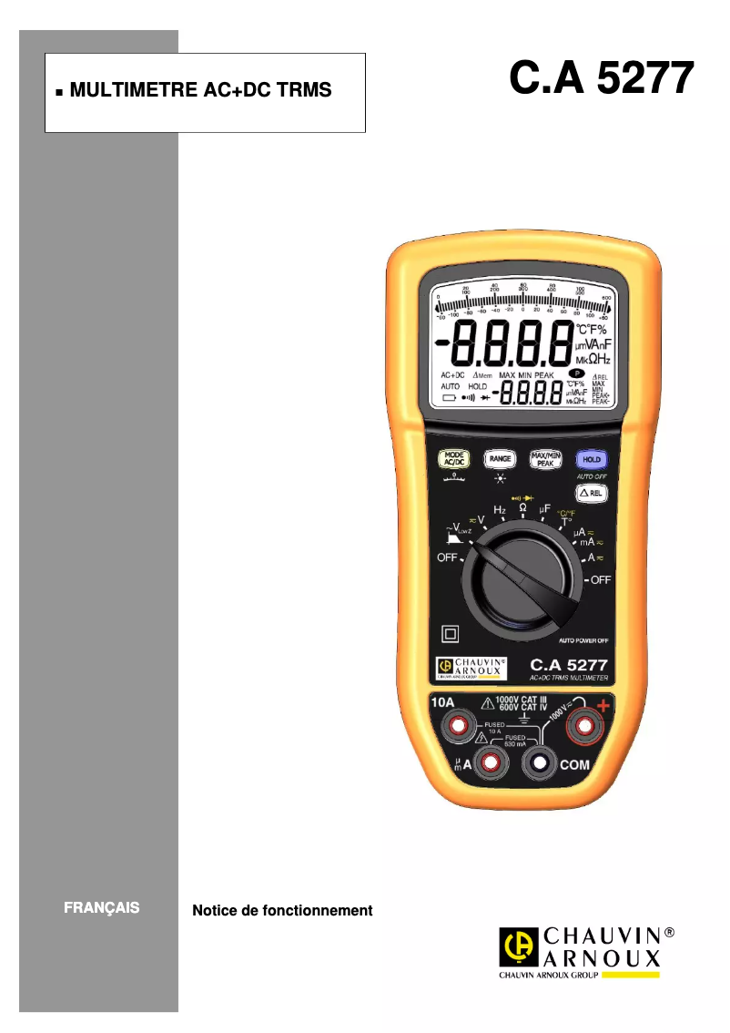 Page 1 de la notice Manuel utilisateur Chauvin Arnoux C.A 5275