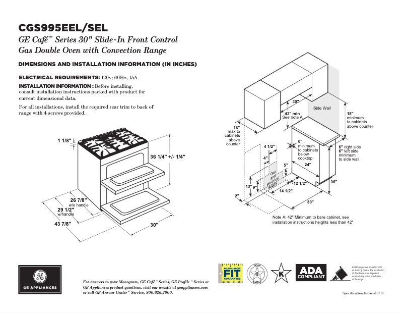 Page n°1 - Fiche technique GE Café CGS995EELDS