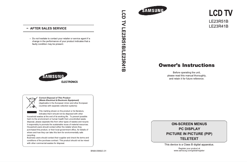 Page 1 de la notice Manuel utilisateur Samsung LE23R51BX