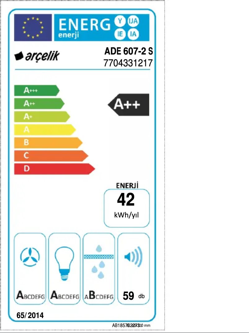 Page 1 de la notice Label énergétique Arçelik ADE 607-2 S