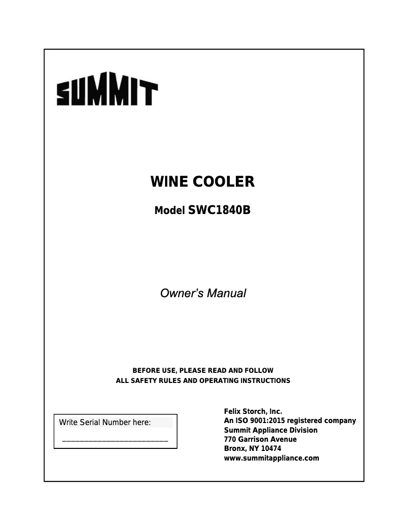Page n°1 - Mode d'emploi Summit SWC1840BCSS