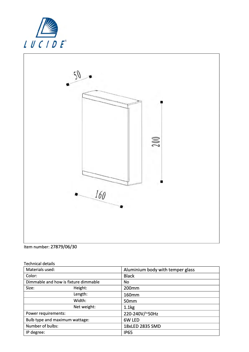 Page 1 de la notice Manuel utilisateur Lucide Cadra 27879/06/30