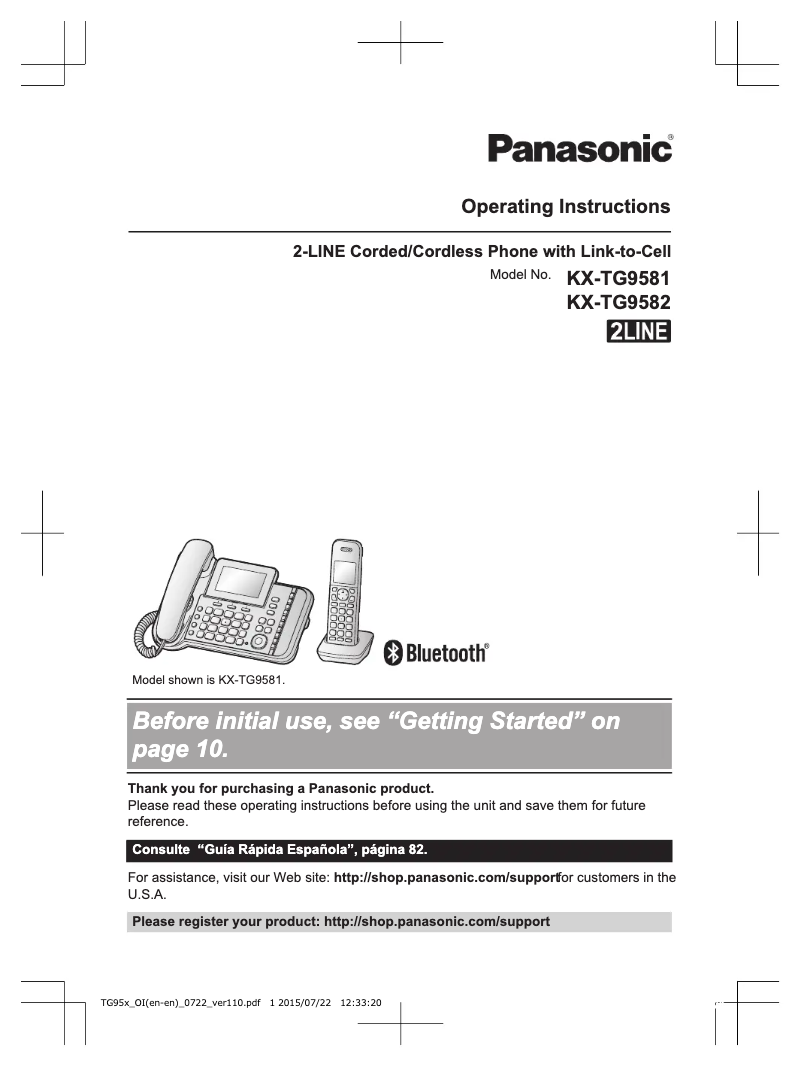 Imagen de la primera página del manual del dispositivo KX-TG9581