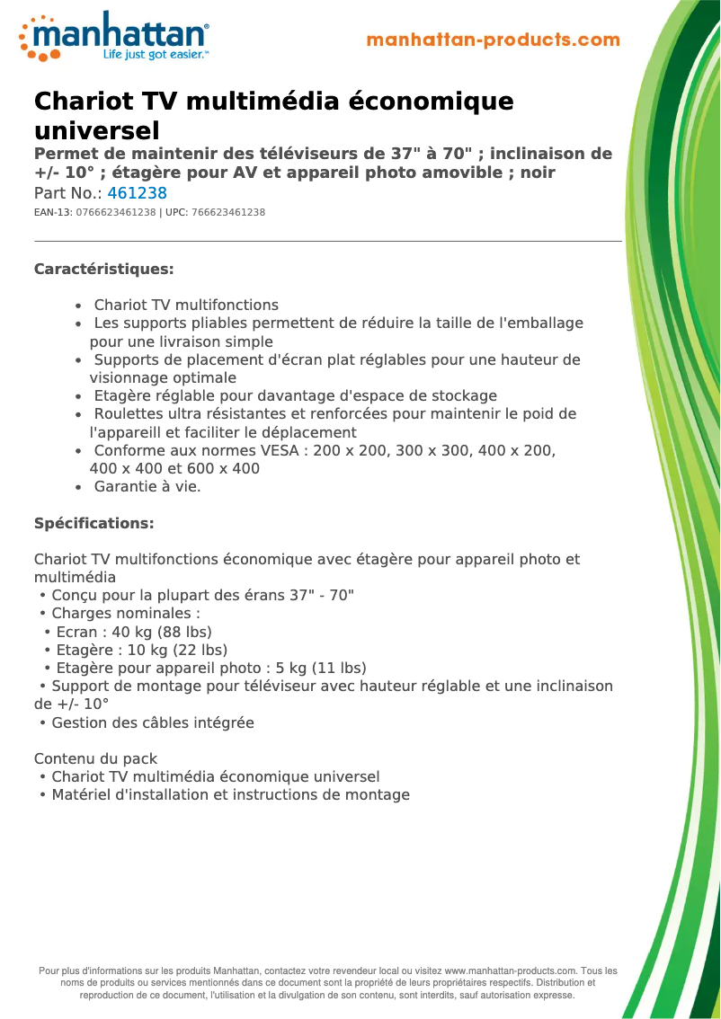 Page 1 de la notice Fiche technique Manhattan 461238