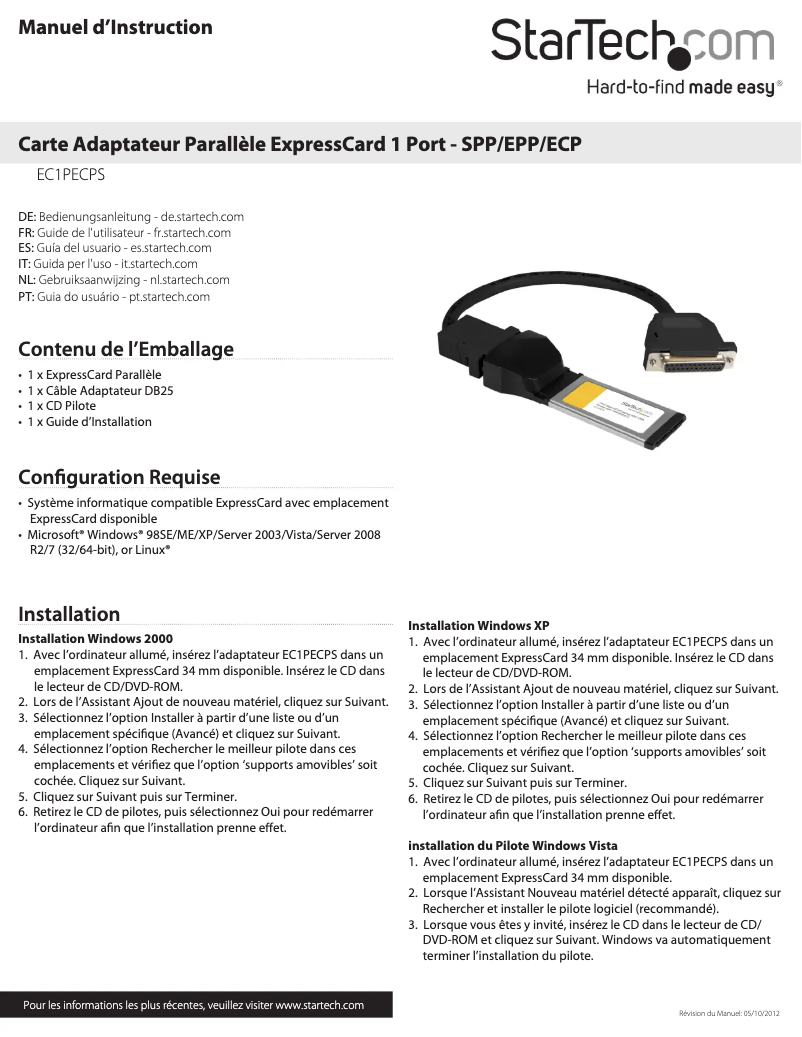 Page 1 de la notice Manuel utilisateur StarTech.com EC1PECPS