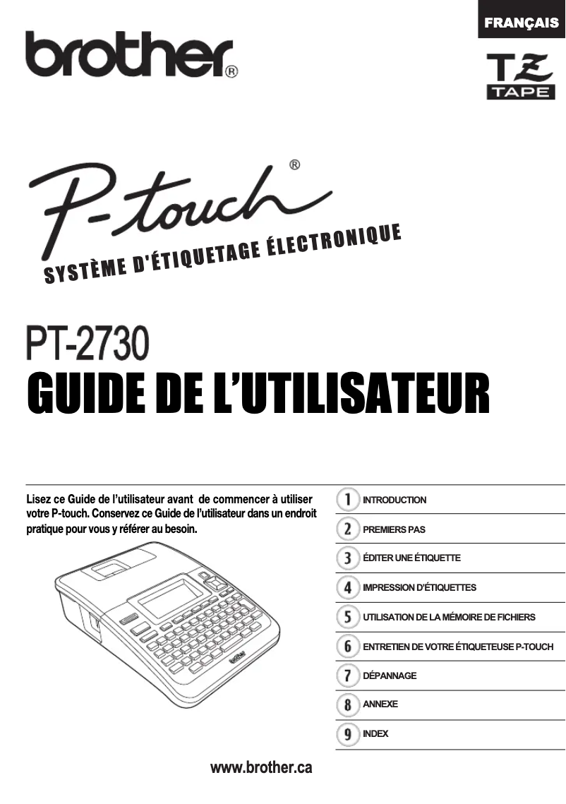 Image de la première page du manuel de l'appareil P-touch PT-2730