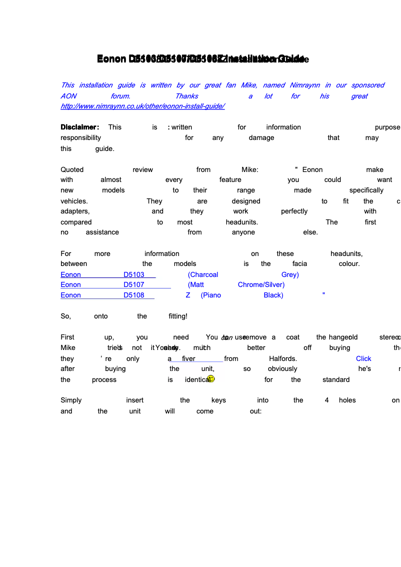 Page 1 de la notice Manuel utilisateur Eonon D5108Z