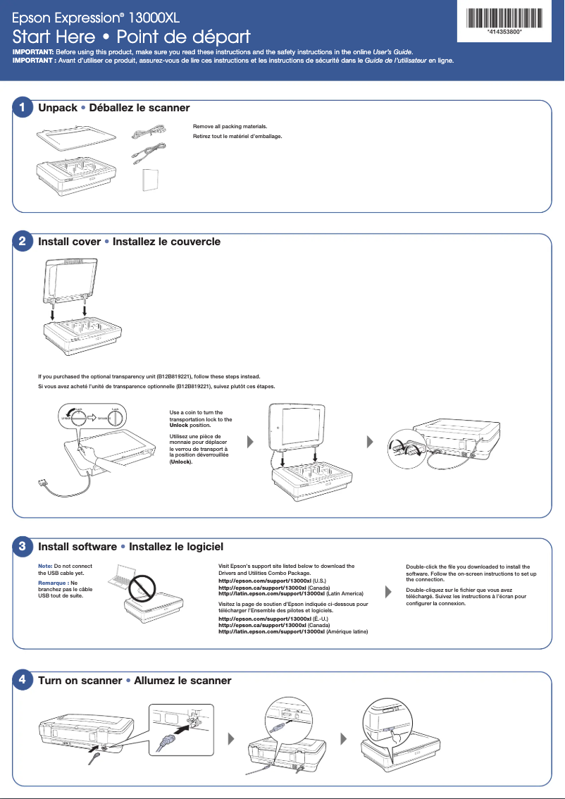 Page 1 de la notice Guide d'installation Epson Expression 13000XL
