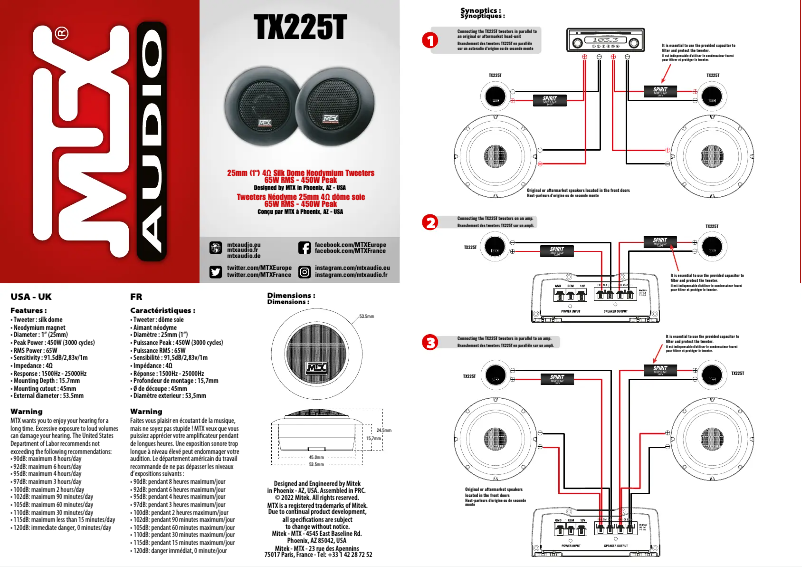 Page 1 de la notice Manuel utilisateur MTX Audio TX225T