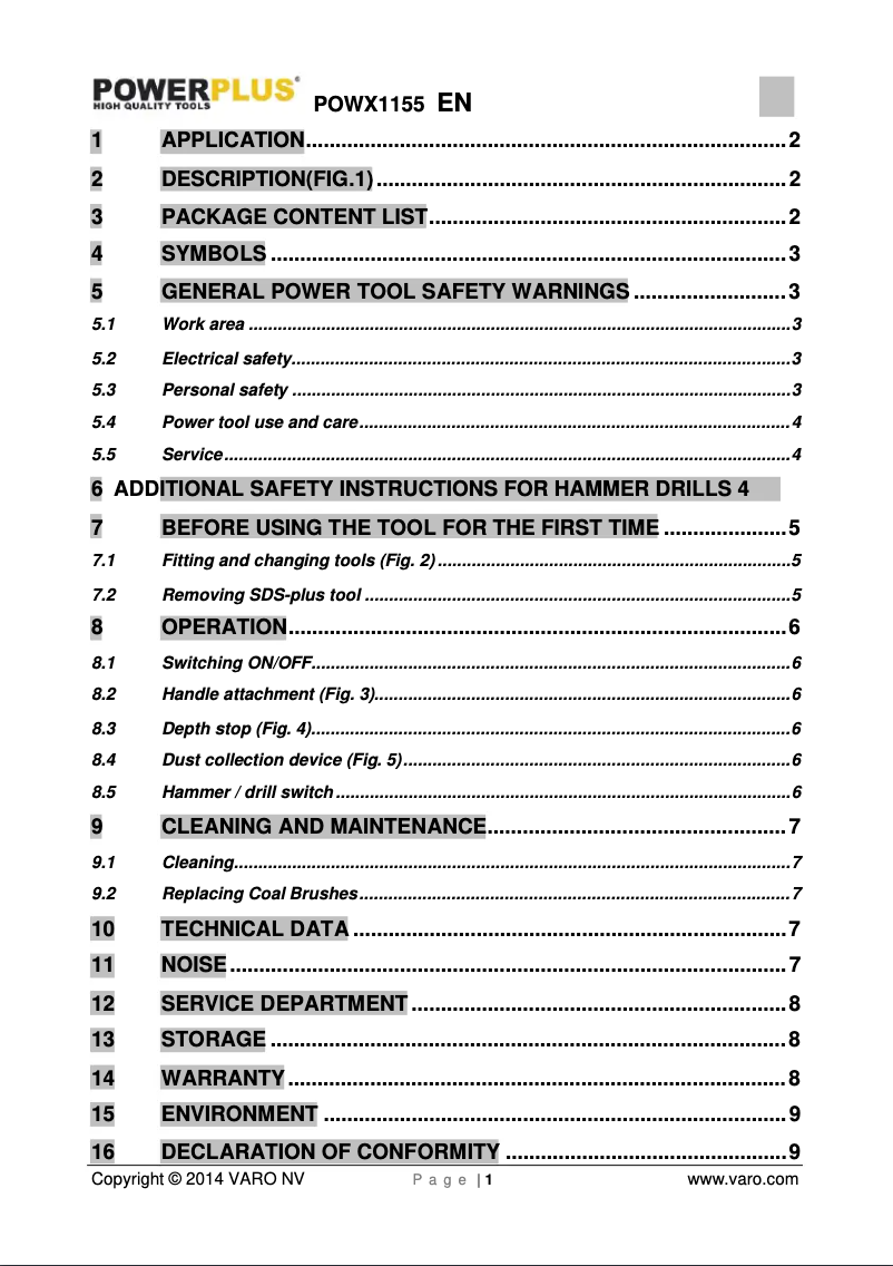 Image de la première page du manuel de l'appareil POWX1155