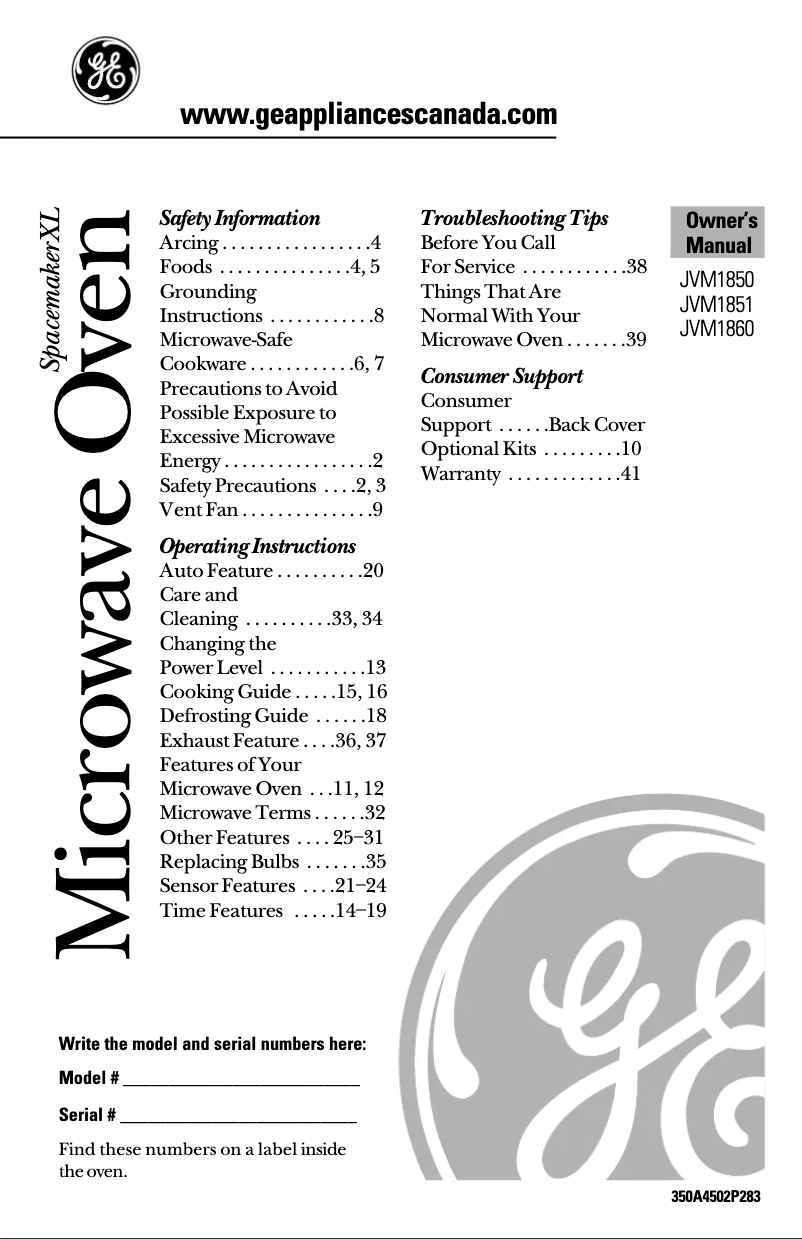 Page n°1 - Manuel utilisateur GE JVM1860WDC