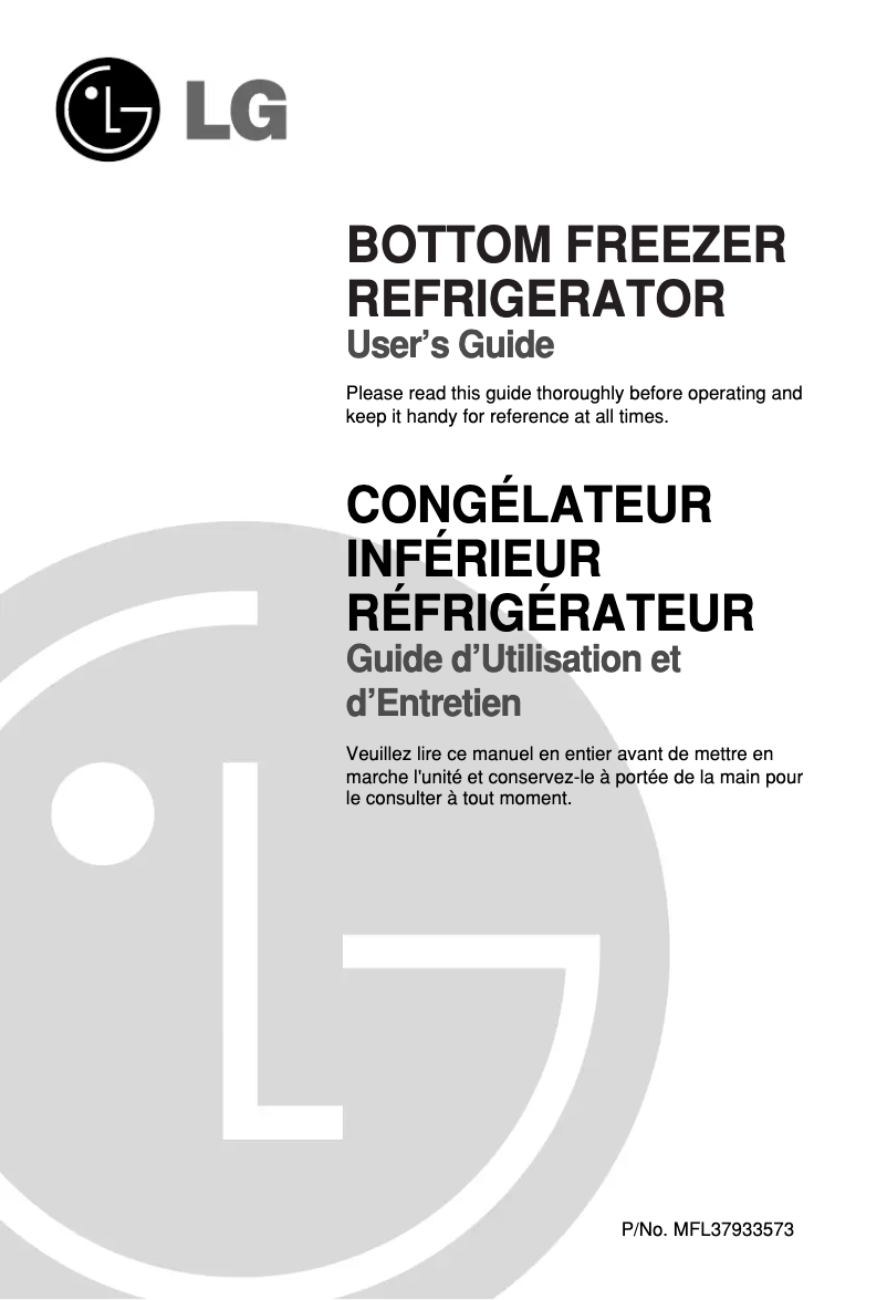 Page 1 de la notice Manuel utilisateur LG GR-B259STA