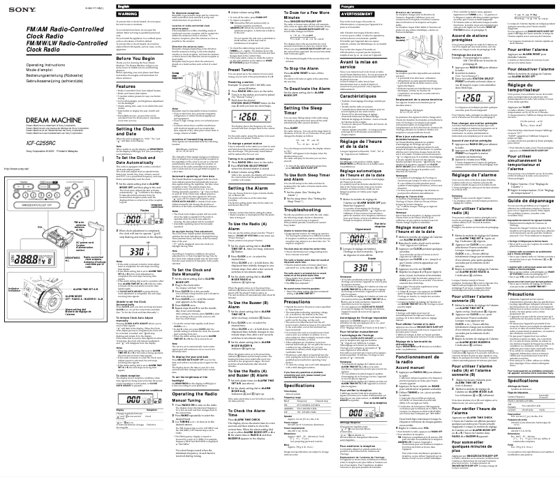 Page 1 de la notice Manuel utilisateur Sony ICF-C255RC