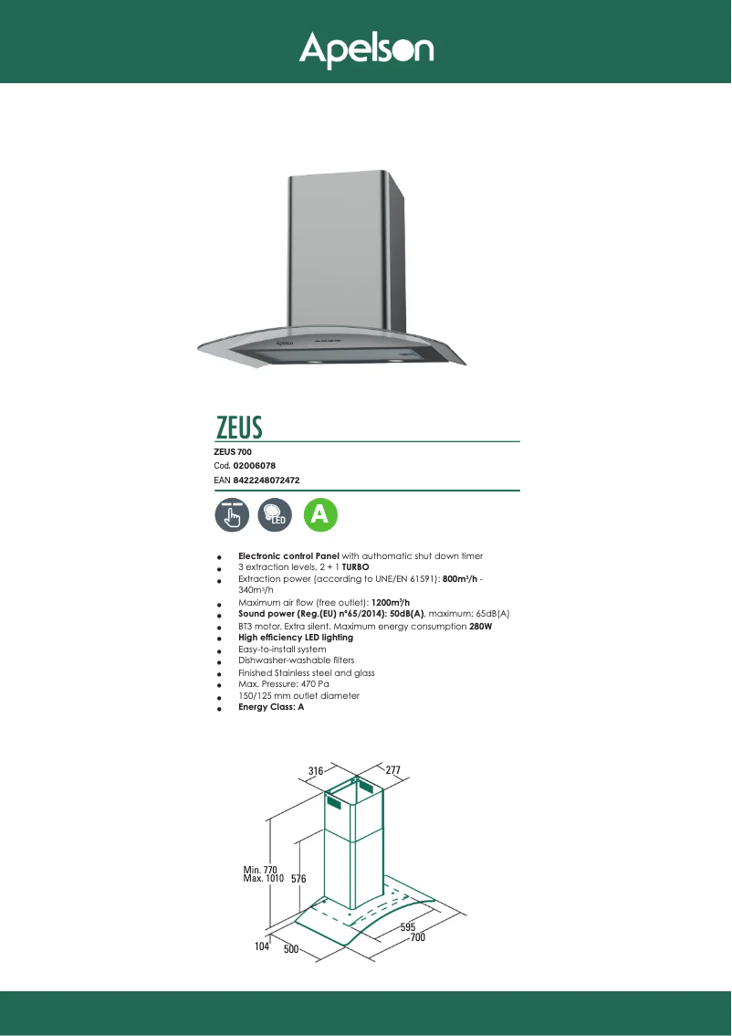 Page 1 de la notice Manuel utilisateur Apelson ZEUS