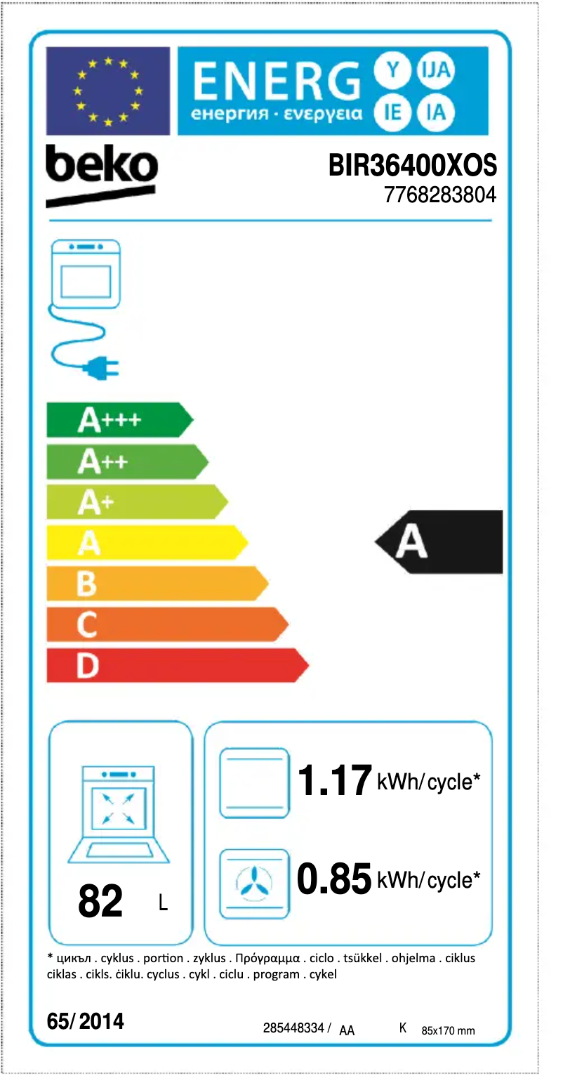 Page n°1 - Label énergétique Beko BIR 36400 XOS