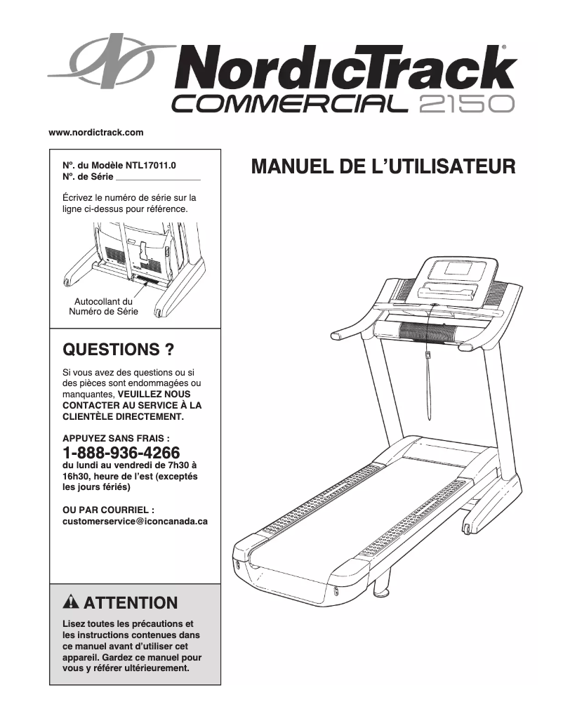 Page n°1 - Manuel utilisateur NordicTrack Commercial 2150