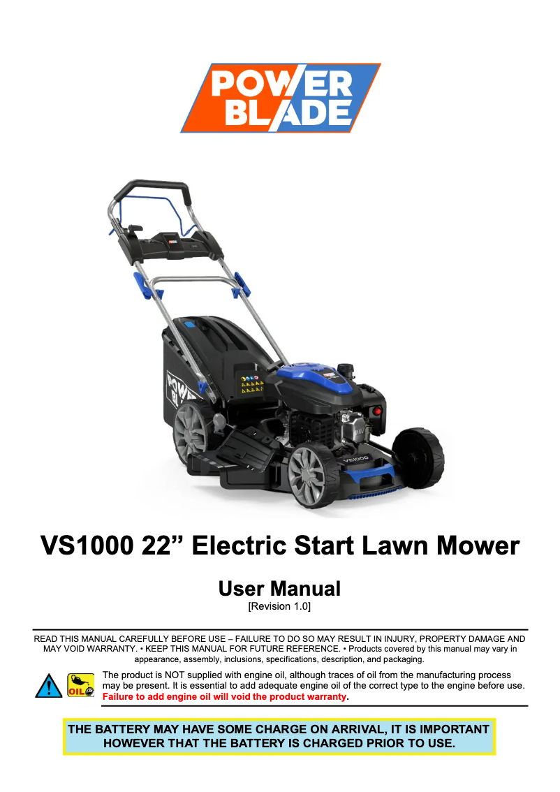 Page 1 de la notice Manuel utilisateur Powerblade VS1000