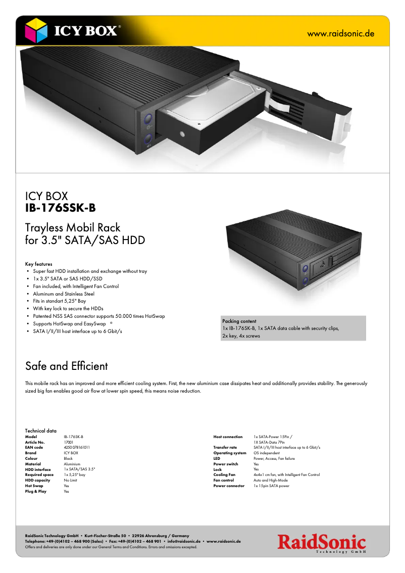 Page 1 de la notice Fiche technique Icy Box IB-176SSK-B