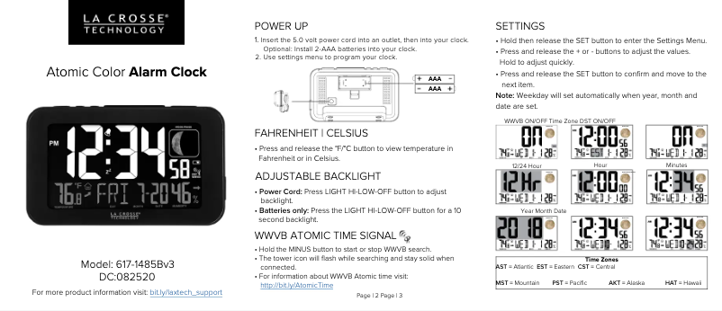 Page 1 de la notice Manuel utilisateur La Crosse Technology 617-1485BV3