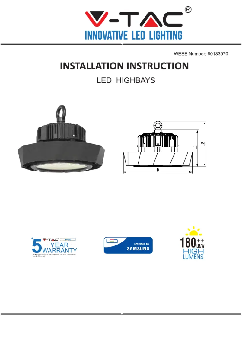 Page 1 de la notice Manuel utilisateur V-TAC VT-9-102