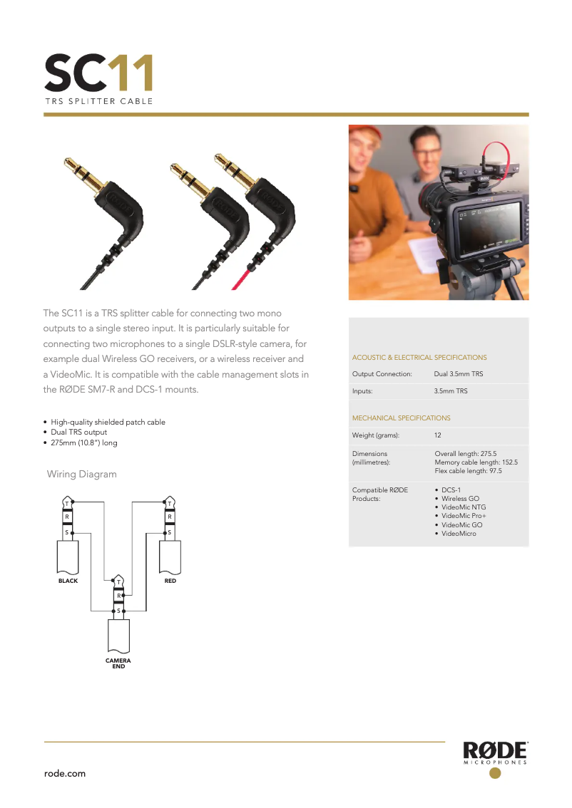 Page 1 de la notice Manuel utilisateur Røde SC11