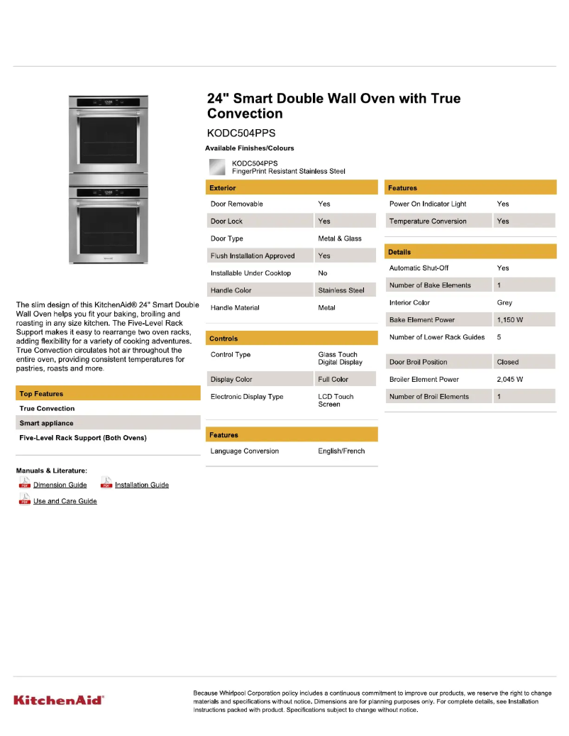 Image de la première page du manuel de l'appareil KODC504PPS