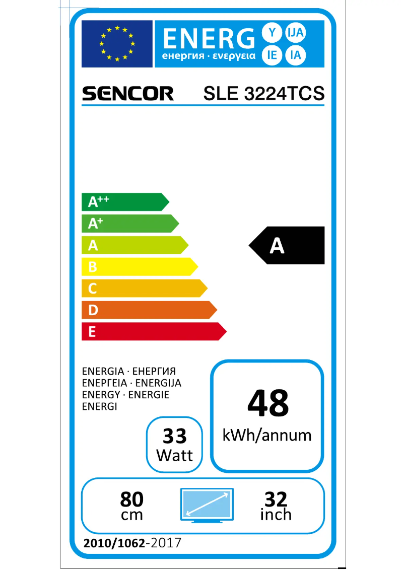 Page 1 de la notice Label énergétique Sencor SLE 3224TCS