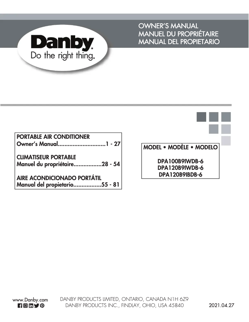 Page 1 de la notice Manuel utilisateur Danby DPA120B9IBDB-6