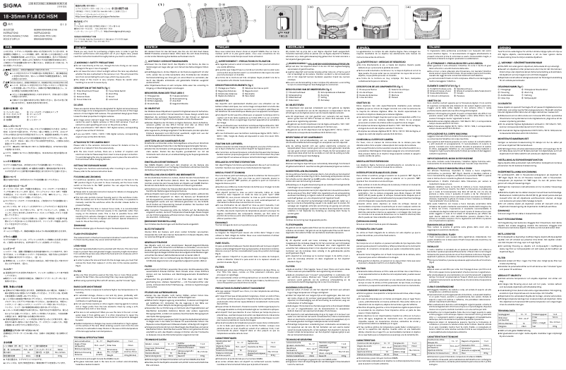 Page 1 de la notice Manuel utilisateur Sigma 18-35mm F1.8 DC HSM
