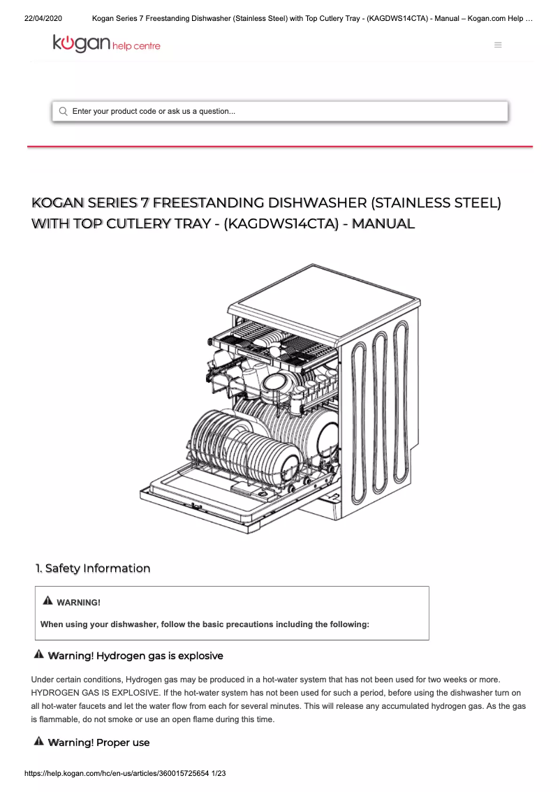 Page n°1 - Manuel utilisateur Kogan KAGDWS14CTA