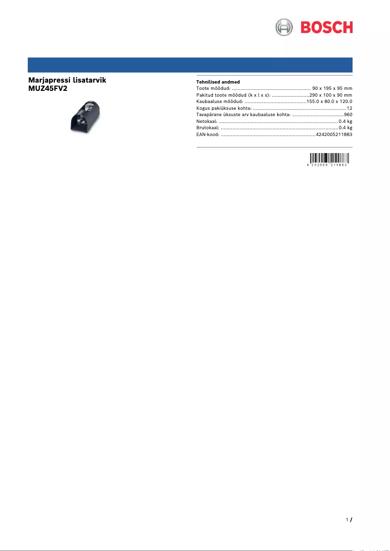 Page 1 de la notice Manuel utilisateur Bosch MUZ45FV2