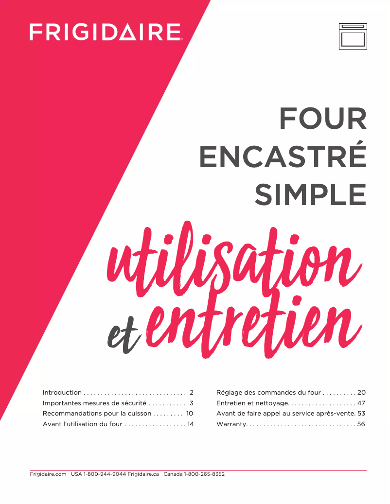 Page 1 de la notice Manuel utilisateur Frigidaire GCWS3067AF