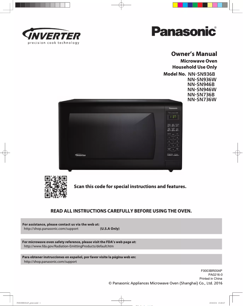 Page n°1 - Manuel utilisateur Panasonic Inverter NN-SN946