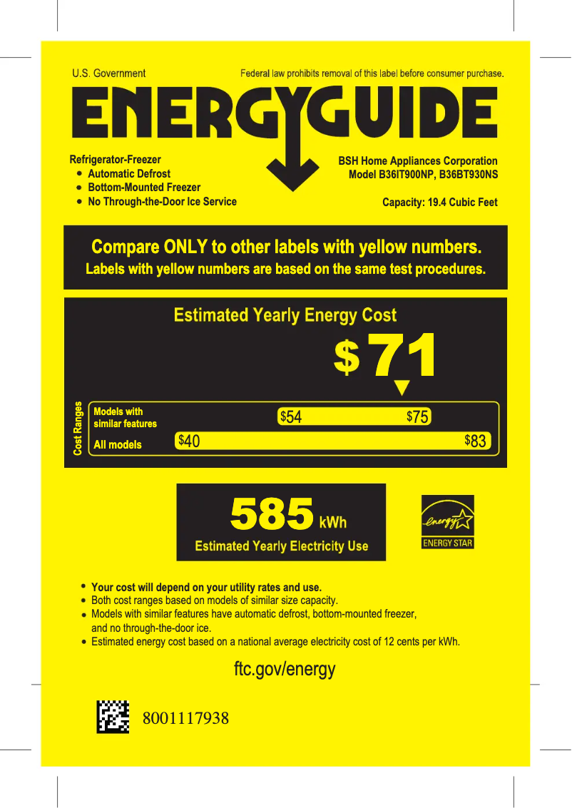 Page 1 of the manual Energy Label Bosch B36IT900NP
