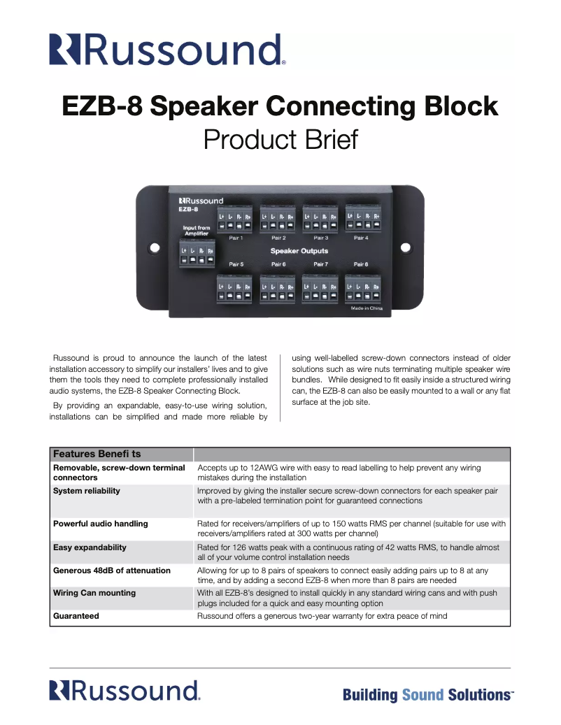 Page n°1 - Manuel utilisateur Russound EZB-8