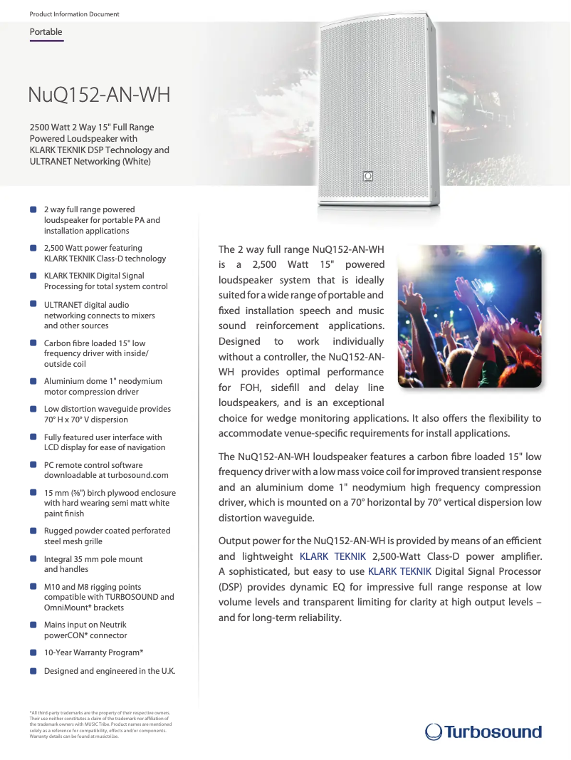 Página 1 del manual Ficha técnica Turbosound NuQ152-AN