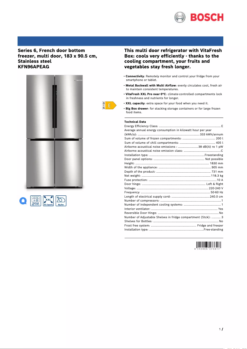 Image de la première page du manuel de l'appareil KFN96APEAG