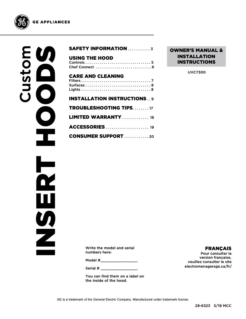 Page 1 de la notice Guide d'installation Monogram UVC7300SLSS